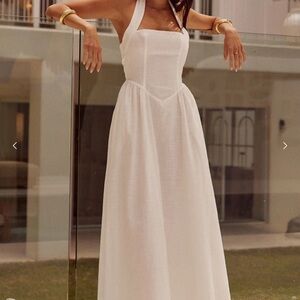 Runaway the Label Locklea White Linen Halter Dress